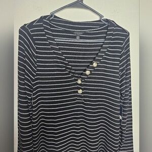 Lucky Brand Black and White Striped Long Sleeve Top